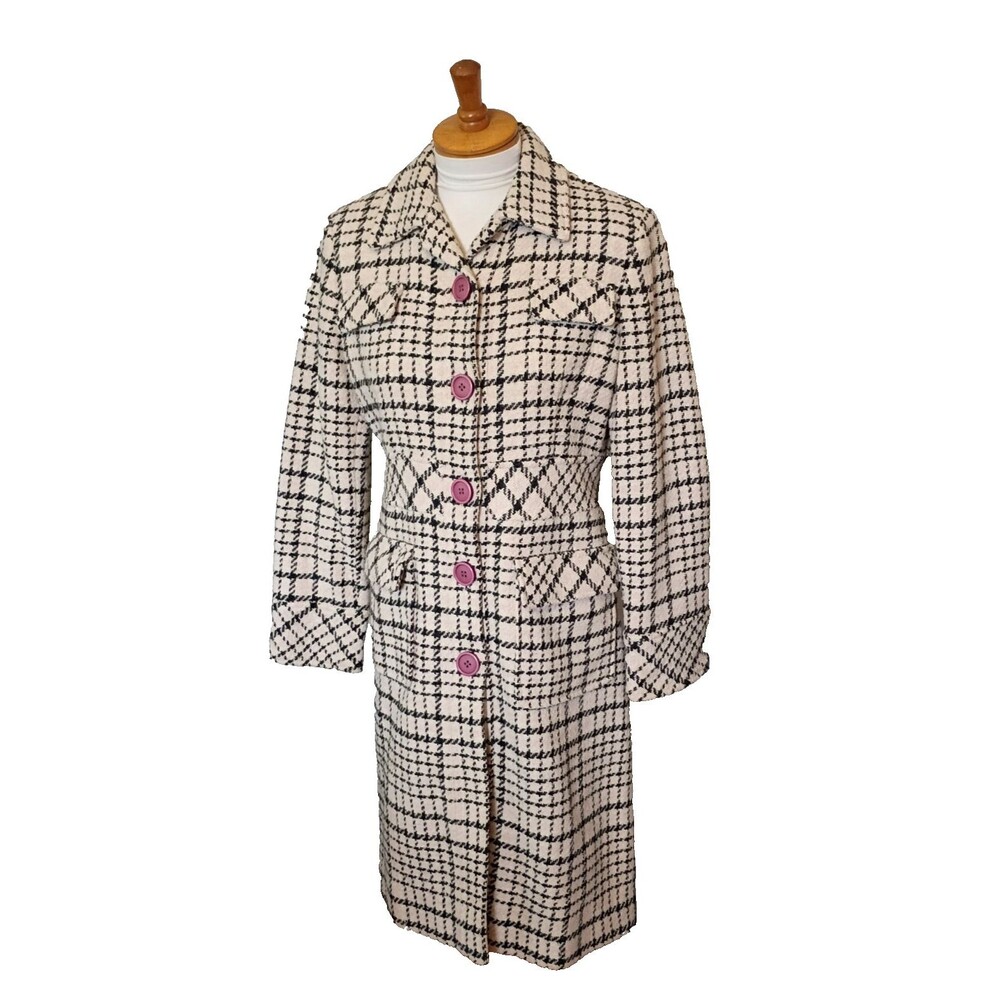 STATIC Classic Black/White Plaid Wool Blend Dress Coat Fitted Size M